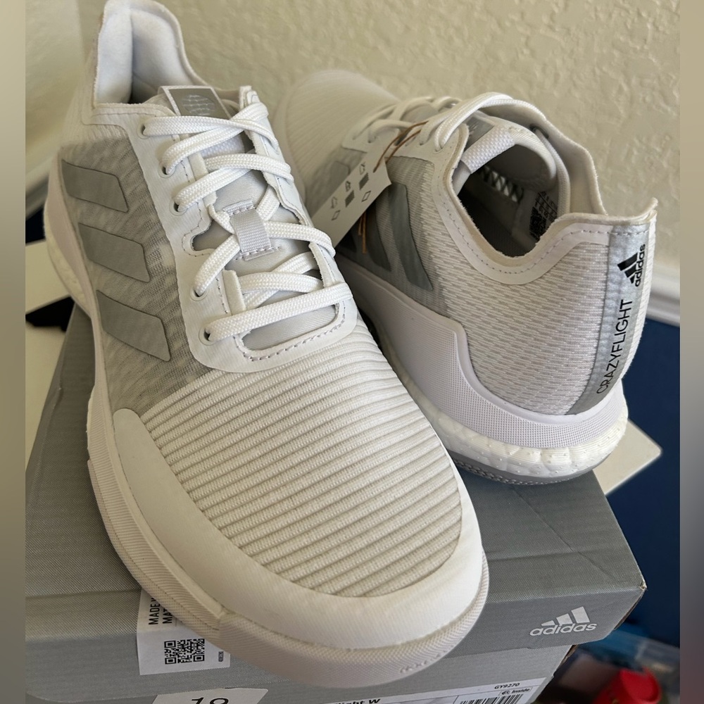 Adidas Crazyflight Shoes White Silver Metallic & Grey Color-way S 8 GY9270 - Picture 2 of 16